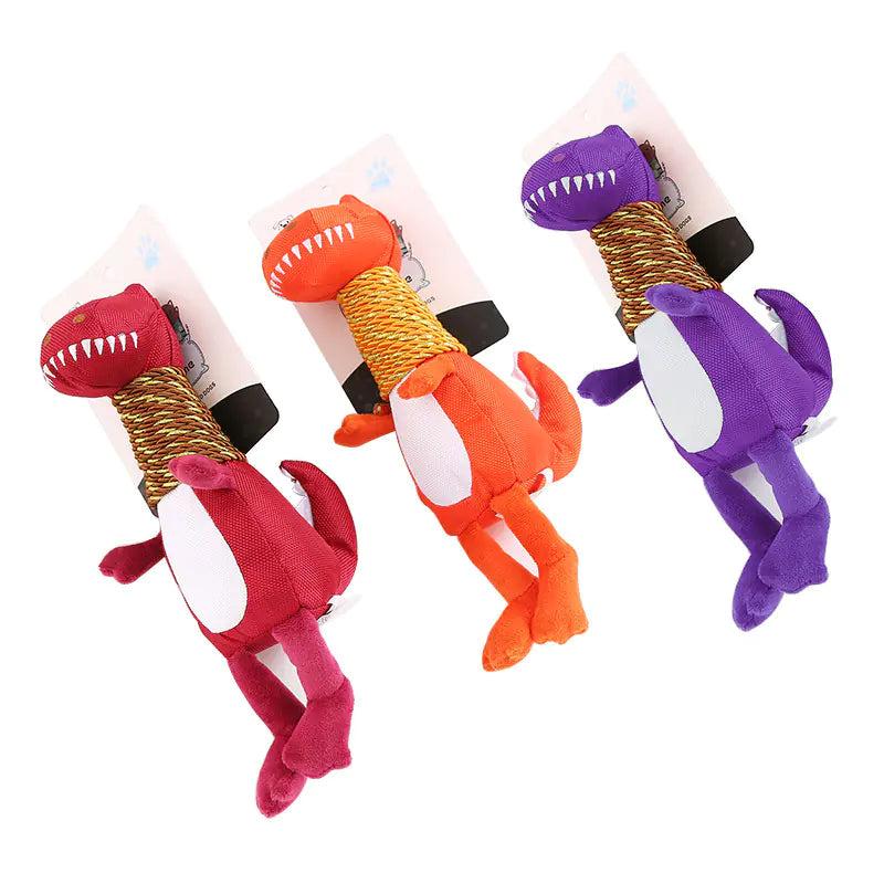 Plush Dinosaur Dog Toy with Sound and Chew Features