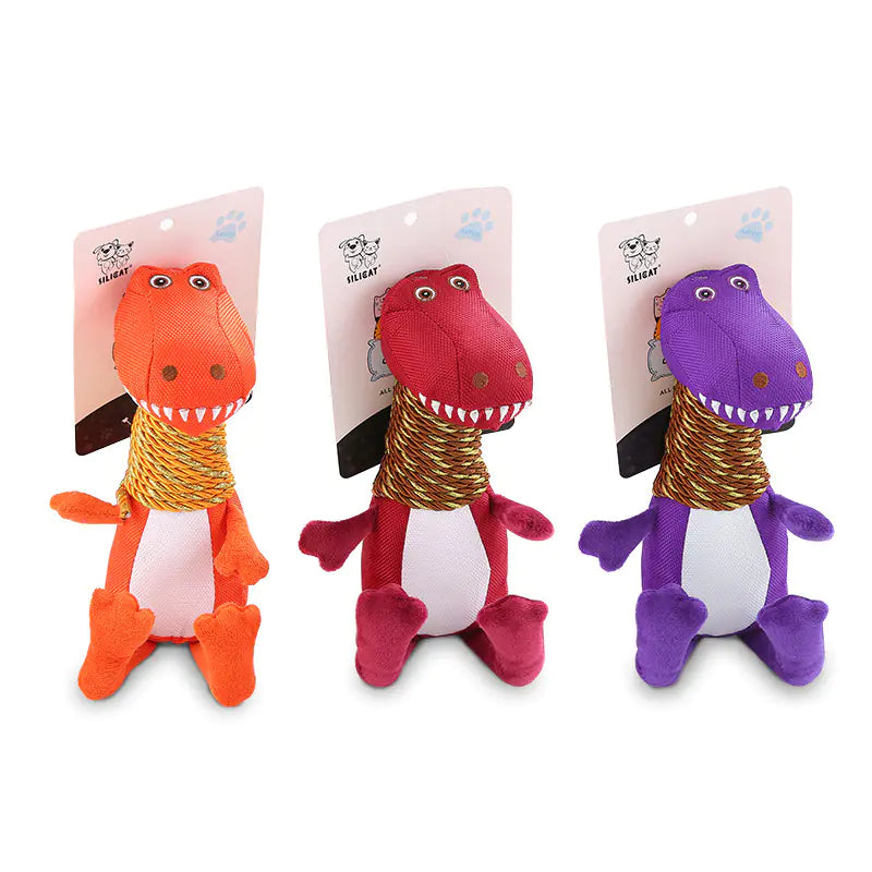 Plush Dinosaur Dog Toy with Sound and Chew Features